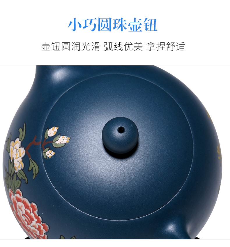 純手工紫砂壺，小巧琺瑯印花紫砂壺